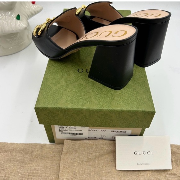 Women's Gucci Horsebit Leather mid heel slide sandal size 37.5 made in Italy - Picture 6 of 9